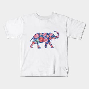 Floral Elephant Silhouette - Pastel Pinks Kids T-Shirt